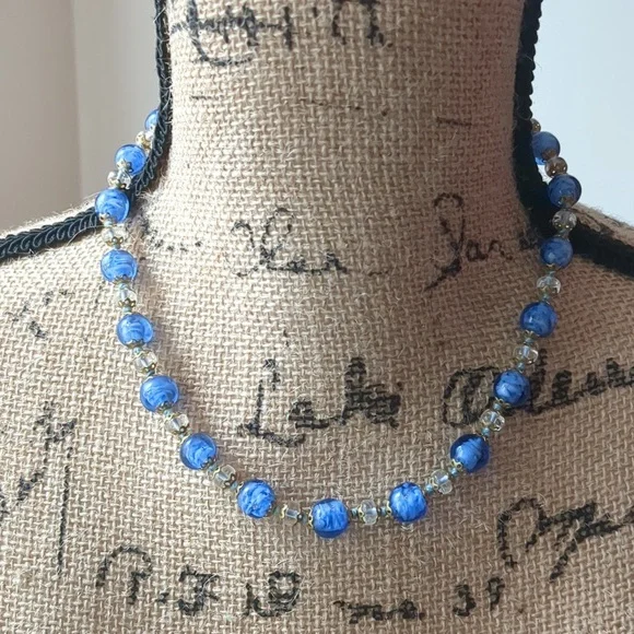 Venetian Glass Blue Beaded Necklace - Picture 2 of 7